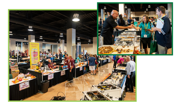 McAneny trade show. Vendors at food tables talking to customers