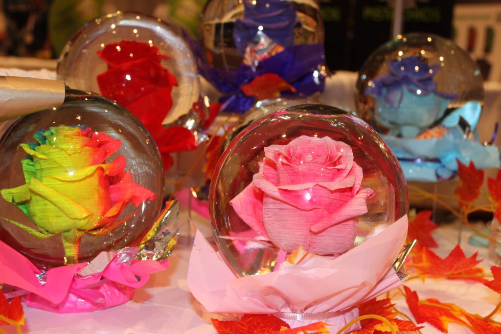 rose globes at trade show